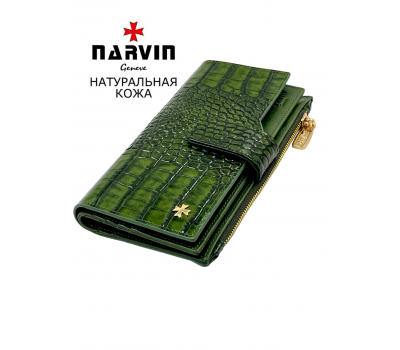 Кошелек NARVIN 9686-Croco Green